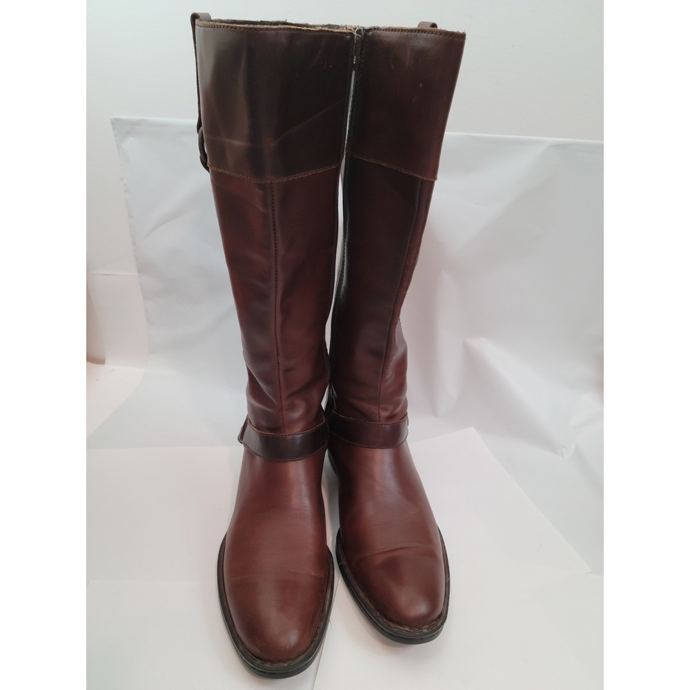 Born Riding Boots W62417 Mahogany Brown Leather Harness Tall Zip Shoes 8.5 40 - Picture 2 of 13